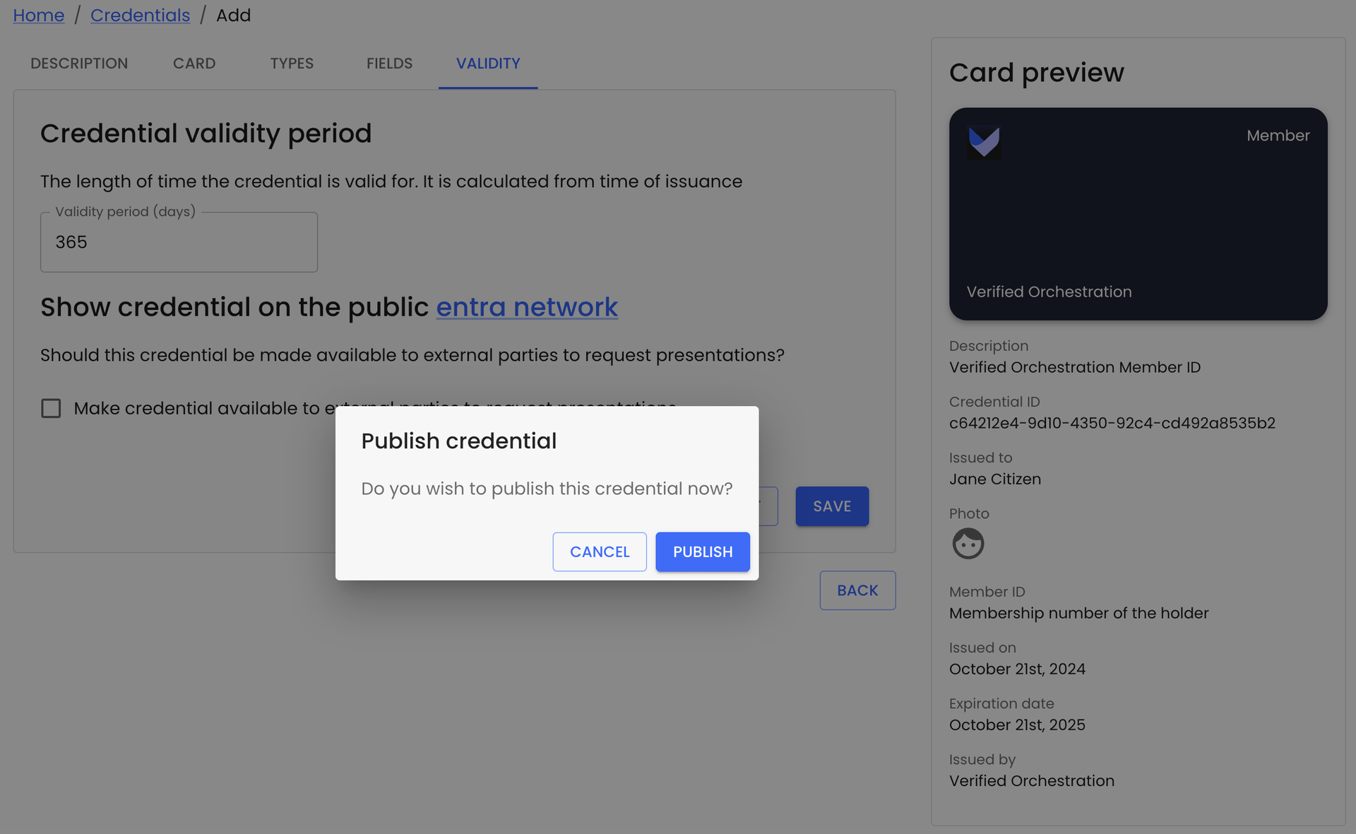 Credential Publish